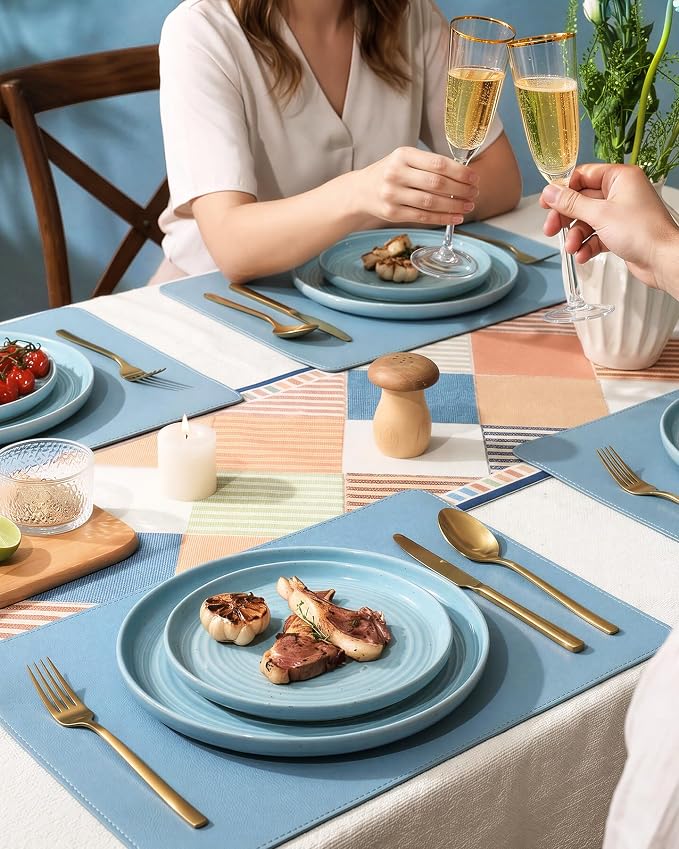 Dinnerware Sets for 8, Ceramic Plates and Bowls, Ice Blue | 24-Piece Ceramic - Image 4