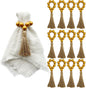 Napkin Rings Set of 12,Wooden Napkin Rings,Wood Bead Elastic Farmhouse Napkin Ring with Tassel,Boho Napkin Holder for Table Decor,Weeding,Dinner,Party(Gold)