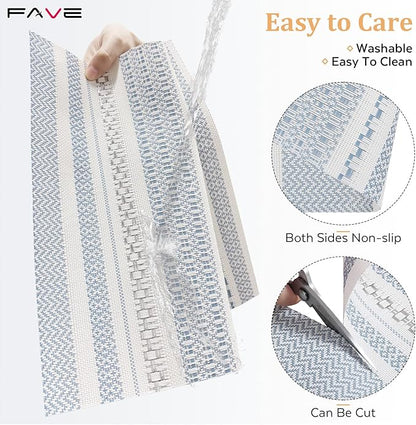 FAVE Blue Boho Vinyl Placemats Set of 6, Durable Woven Place Mats Washable Heat Resistant PVC Table Mats for Parties,Weddings, Dining,Banquet(Blue, 6PCS)