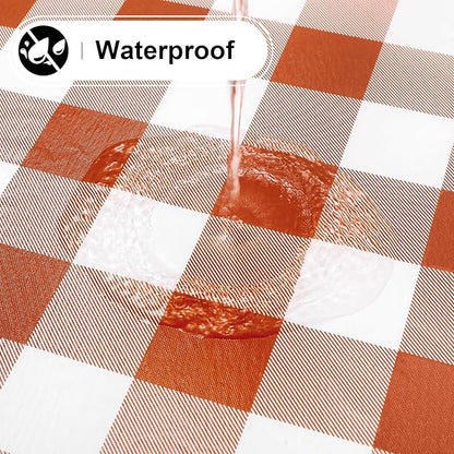 misaya Rectangle Waterproof Vinyl Table Cloth, Buffalo Flannel Backed Tablecloth, Wipeable Plastic Table Cover for Dinner, Kitchen, Picnic, (60" x 84", Rust and White)