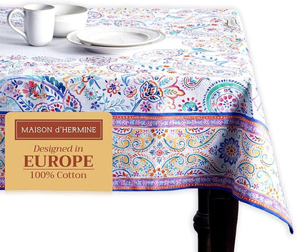 Maison d' Hermine Table Cloth Rectangle Table 100% Cotton 70 x 90 Inches Tablecloth Reusable Decorative for Dining Room Farmhouse Home Valentines Day Decorations Spring Summer - Indian Floral