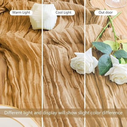 Cheesecloth Table Runner 10FT 2Pcs Khaki Boho Gauze Rustic Sheer Runners | - Image 5