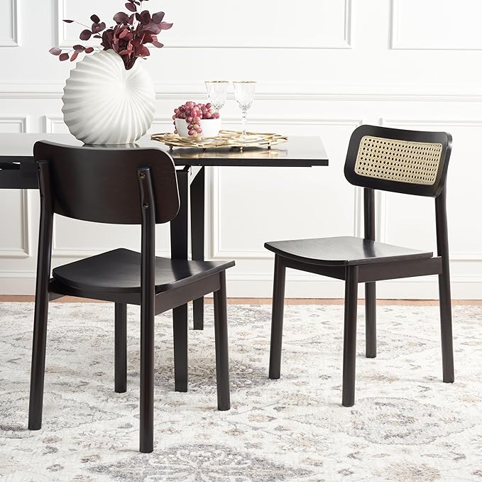SAFAVIEH Home Collection Egon Coastal Black/Natural Dining Chair Set of 2