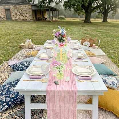 10 Pack Pink Cheesecloth Table Runner 17 x 108 Inch | Boho Gauze Fabric - Image 7