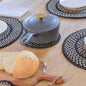 Homespice Manchester Jute Braided Trivets for Table, Country Primitive Decor, Set of 3, Black and Tan 8" Round Heat Resistant Mats - Rich Colors, Easy to Clean, Durable and Protects Furniture