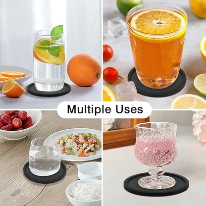 2 Pack Silicone Coasters for Drinks, Round Black Coaster - Image 8