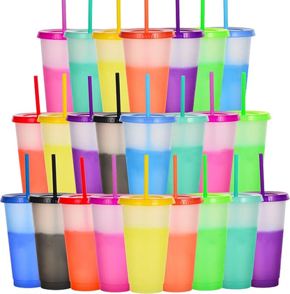 Color Changing Cups, 5 Pack 24oz Plastic Tumblers, Reusable Iced Coffee & by Alohastarttg
