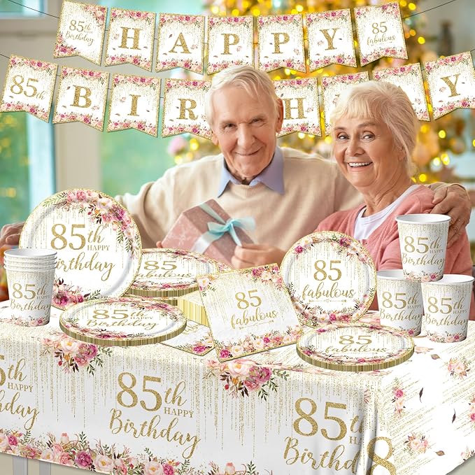 85th Birthday Party Tableware, Includes Plates, Tablecloth - Image 3
