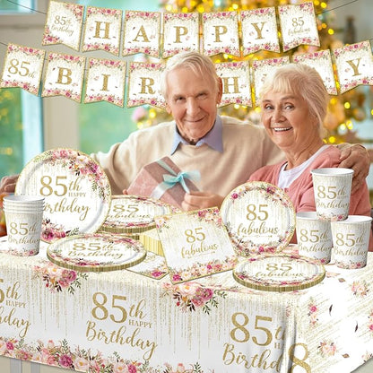 85th Birthday Party Tableware, Includes Plates, Tablecloth - Image 3