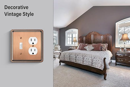 Henne Bery Rope Edge Decorative Wall Plate Switch Plate Outlet Cover (Toggle/Duplex, Antique Copper)
