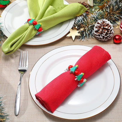 KPOSIYA Christmas Napkin Rings Set of 12, Xmas Tree Napkin Rings - Image 2