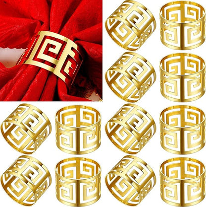 32 Pcs Gold Napkin Rings Hollow Out Napkin Rings Holder Set Metal Serviette Buckle Bulk for Dinner Table Decoration Christmas Holiday Wedding Party Birthday Banquet Gathering