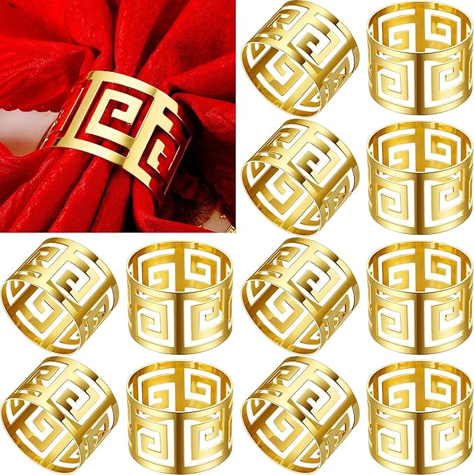 96 Pcs Gold Napkin Rings Hollow Out Napkin Rings Holder Set Metal Serviette Buckle Bulk for Dinner Table Decoration Christmas Holiday Wedding Party Birthday Banquet Gathering