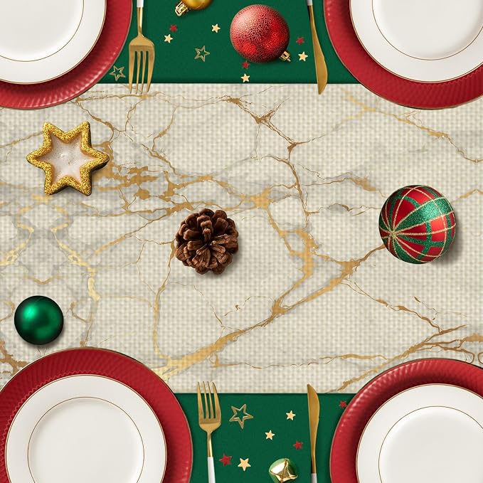 Marble Burlap Table Runner Seasonal Spring Fall Kitchen Dining Linen Table - Image 5