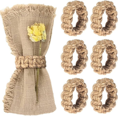 Boho Napkin Rings Set of 6, Handwoven Natural Jute Napkin Rings, Boho Style by Vowcarol