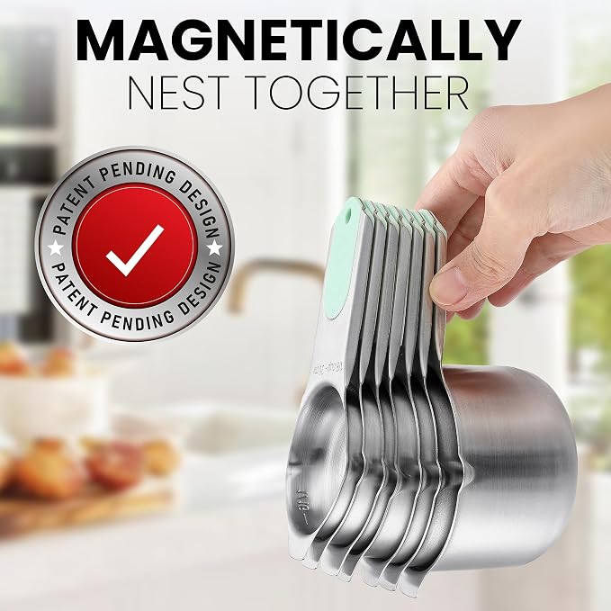 Spring Chef Magnetic Stainless Steel Measuring Cups Set of 7 Patented, Mint | - Image 4
