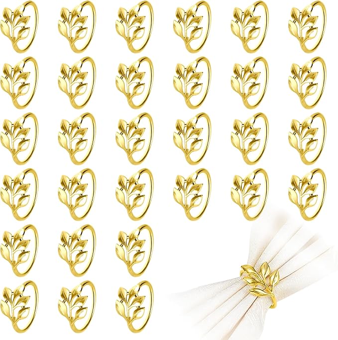 30 Pcs Gold Leaf Napkin Rings Set, Metal Napkin Ring Holders Buckles by FHUIEWRY