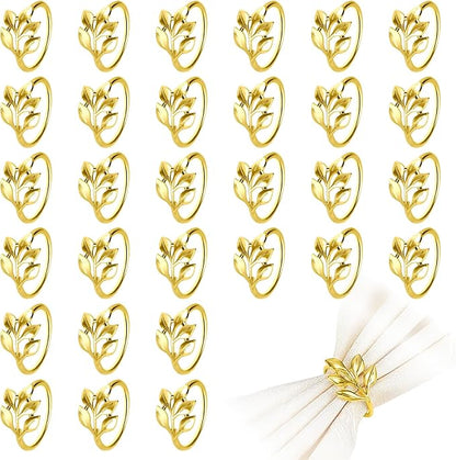 30 Pcs Gold Leaf Napkin Rings Set, Metal Napkin Ring Holders Buckles by FHUIEWRY