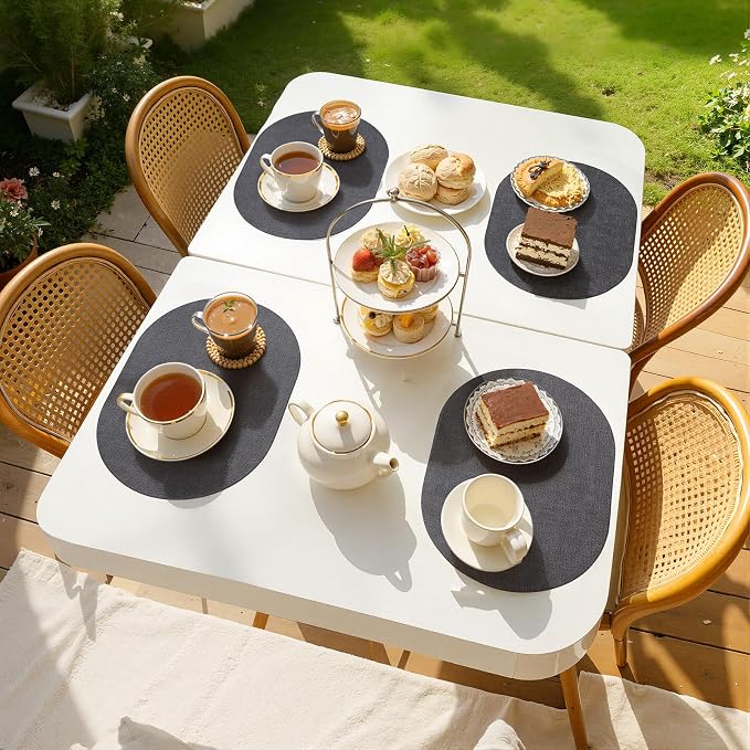 Placemats Set of 8, 11.8 x 17 Inch, Dark Grey | Heat Resistant Oval Faux - Image 8