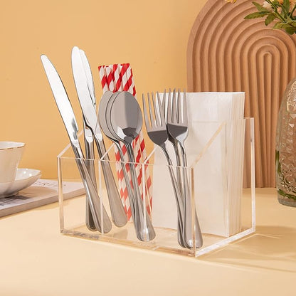 Utensil Holder Silverware Caddy Countertop Cutlery Organizer For Napkins Flatware Spoon Fork Knife Plastic Acrylic