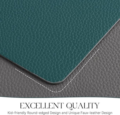 MOSAYT Vinyl Placemats Set of 4, Heat Resistant Place Mats 100% Waterproof Washable & Wipeable Faux Leather Reversible Table Mats for Kitchen Dining Party Indoor Outdoor, 12" x 17", Grey/Teal