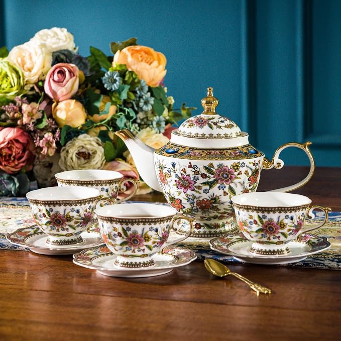 ACMLIFE Fine Bone China Tea Set, 13-Piece English Tea Set - Image 7