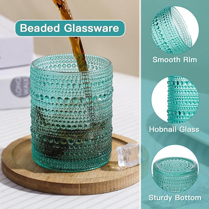 JOVGANK Mint Green Vintage Hobnail Drinking Glasses Set of 6, Embossed Water - Image 4