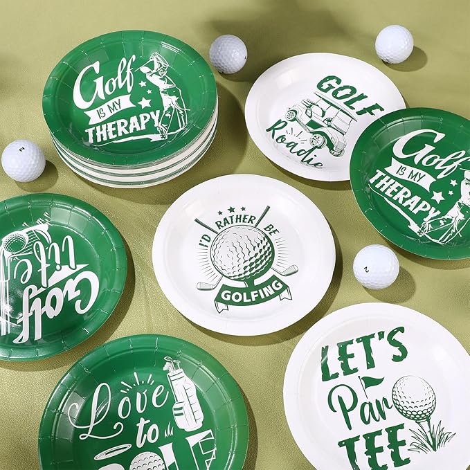 60 Pcs Golf Party Decorations 7 Inch Golf Party Paper Plates for Birthday Table Supplies Lets Par Tee Plates Disposable Sports Dessert Tableware for Holiday Baby Shower Favors