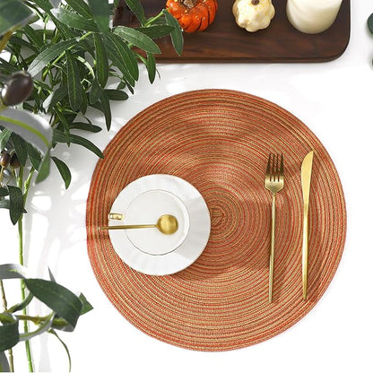 SHACOS Round Braided Placemats Set of 6 Fall Place Mats Washable Polyester 15 inch Round Table Mats for Dining Table Wedding Party Decor (Fall Color Mix, 6)