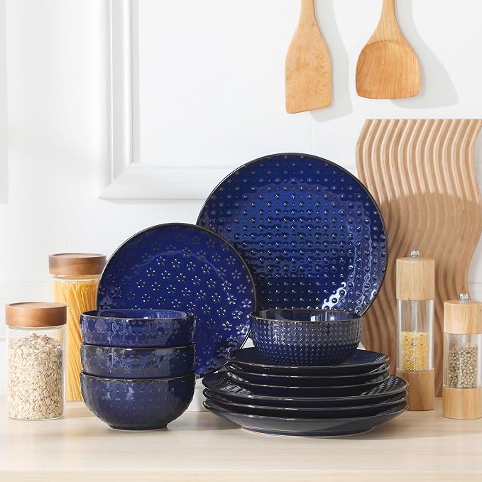 MALACASA 12 Pieces Dinnerware Sets, Modern Plates and Bowls Sets, Kitchen - Image 9