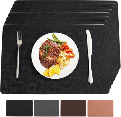 Vinyl Placemats Set of 8 Heat Resistant Easy Clean Non-Slip Place Mats for Dining Table Faux Leather Waterproof Stain Resistant Wipeable Washable PVC Table Mats(8, Black)