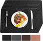Vinyl Placemats Set of 8 Heat Resistant Easy Clean Non-Slip Place Mats for Dining Table Faux Leather Waterproof Stain Resistant Wipeable Washable PVC Table Mats(8, Black)