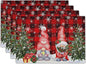 Giwawa Winter Gnomes Placemats Set of 4, Christmas Snowflakes Xmas Trees Linen Table Mats, Red Black Buffalo Plaids Non-Slip Place Mats for Kitchen Dining Holiday Decor, 12x18 Inch