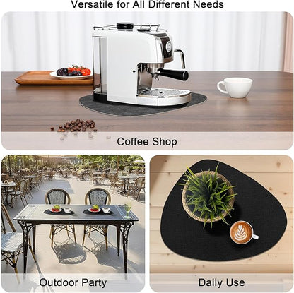 Placemats and Coasters, Washable Reversible Placemats Round Faux Leather Wipeable Place Mats Non Slip Heat Resistant Indoor Outdoor Table Mats (Set of 4, Gray Black)