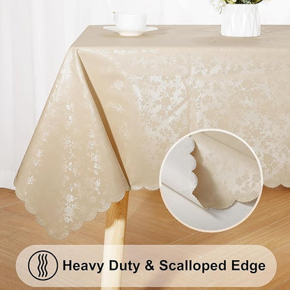Smiry Square Table Cloth, Waterproof Heavy Duty Vinyl Tablecloths, Wipeable Washable Table Cover for Kitchen and Dining Room (Beige, 60" X 60")