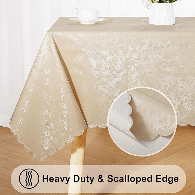 Smiry Rectangle Table Cloth, Waterproof Heavy Duty Vinyl Tablecloths, Wipeable Washable Table Cover for Kitchen and Dining Room (Beige, 70" X 120")