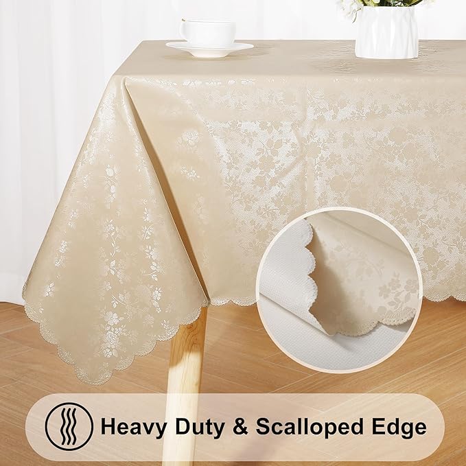 Smiry Rectangle Table Cloth, Waterproof Heavy Duty Vinyl Tablecloths, Wipeable Washable Table Cover for Kitchen and Dining Room (Beige, 60" X 120")