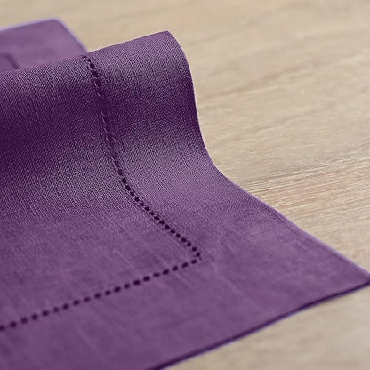 Solino Home Linen Placemats Set of 4 - Classic Hemstitch Purple Placemats 14 x 19 Inch - 100% Pure Linen Table Mats for Winter, Spring, Easter, Valentines