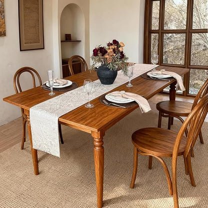 Waterproof Jacquard Cream Table Runner, 12x72Inches, Milky White | Thick Table - Image 6