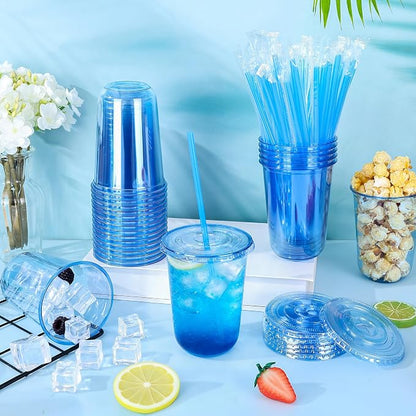 tchrules 100 Set 16oz Blue Round Bottom Plastic Cups - Image 3