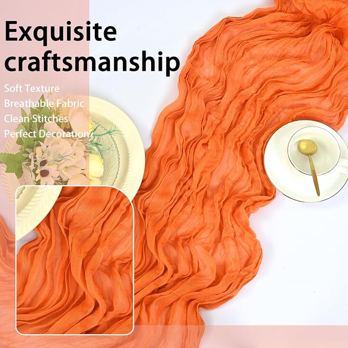 8 Pack Orange Cheesecloth Table Runner 17x108 inch Boho Gauze Cheese Cloth - Image 6