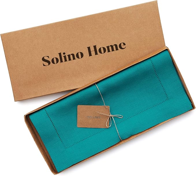 Solino Home 100% Pure Linen Table Runner Teal, Classic Hemstitch 14 x 60 in | - Image 6