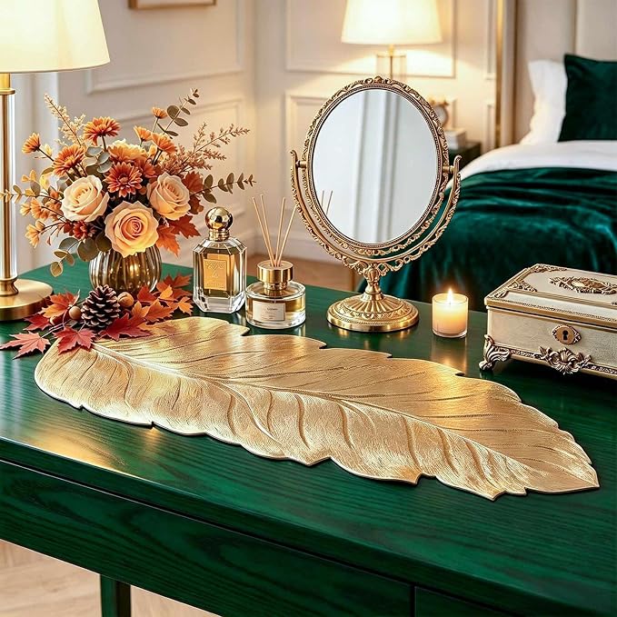 Gold Leaf Table Runner 36 Inch Small Dresser Vinyl Runner Fall Decor | Heat by yuboohomedecorations