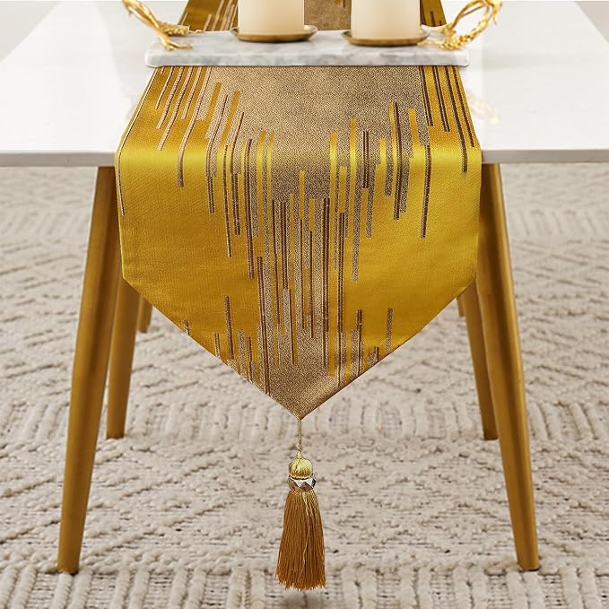 Luxury Gold Elegant Table Runner 98 Inches Long, Modern Abstract Geometry | - Image 2