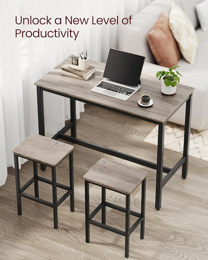 VASAGLE Bar Table and Chairs Set, Rectangular Table with 2 Stools, Dining Pub Set for 2, Space Saving for Kitchen Breakfast, Living Room, Party Room, Greige and Black ULBT015B02