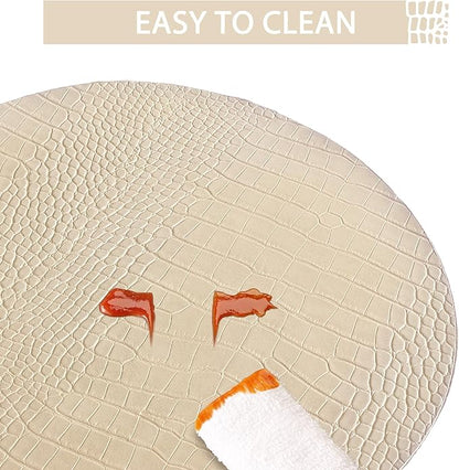 Jovono Round Leather Placemats for Round Tables Set of 4, Beige Place Mats and Coasters, Wipeable Waterproof Heat Resistant Table Mats Easy to Care for Indoor Decor 13 inch Diameter