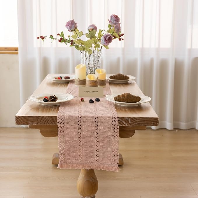Keketoarrange Boho Macrame Table Runner 12x48 Inch | Woven Burlap Rustic Runner - Image 2