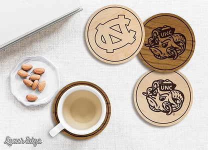 LazerEdge North Carolina Tar Heels Wooden Coaster Set - Maple Wood - Officially Licensed Product - 4-Pack