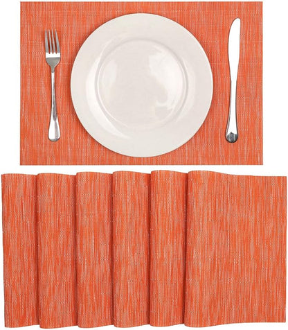 SHACOS Orange Placemats Set of 6 Woven Vinyl Place Mats - Image 8