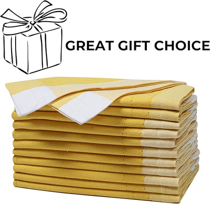 Bedding Craft Cotton Cloth Napkins Set of 12 – 20x20 Yellow Multi Double Hemstitched – Machine Washable Fabric Dinner Napkins for Weddings, Parties & Table Settings